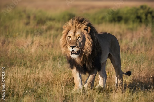 Majestic lion roaming freely in untamed wilderness