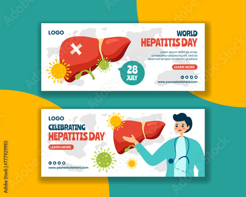 Hepatitis Day Horizontal Banner Flat Cartoon Hand Drawn Templates Background Illustration