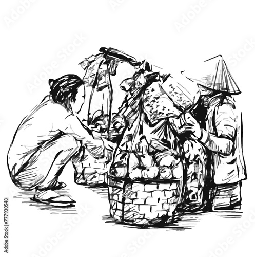 Drawing of the Vietnamese street sales 