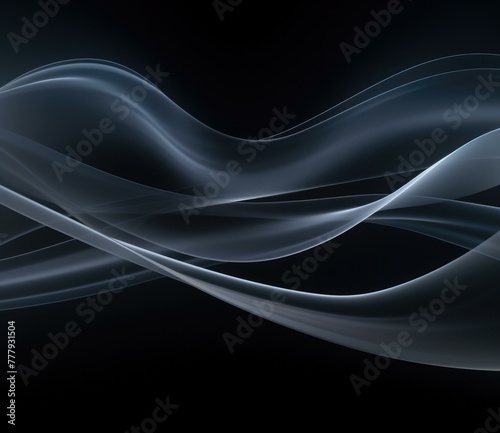 A black background with a wavy design of smoke. Generative AI.