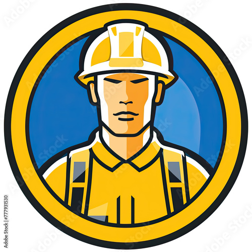 A logo of a male construction worker without a face within a circle photo