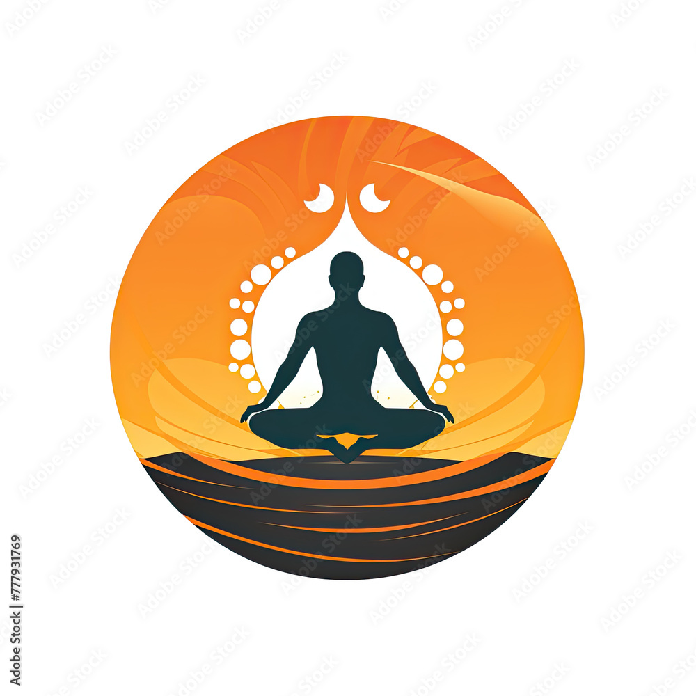 A logo of a person doing yoga in silhouette style