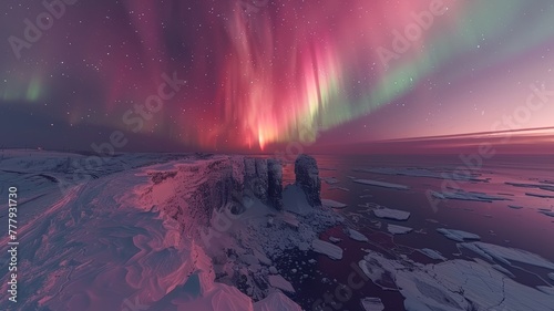 Northern lights over a snowy Lapland landscape