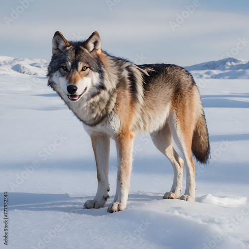 portrait of a wolf. Eurasian wolf  also known as the gray or grey wolf also known as Timber wolf. Scientific name  Canis lupus lupus. Natural habitat  on the snow