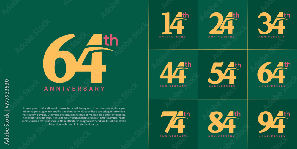 Set of Anniversary Logotype with swoosh, yellow and pink color can be use for special day celebration