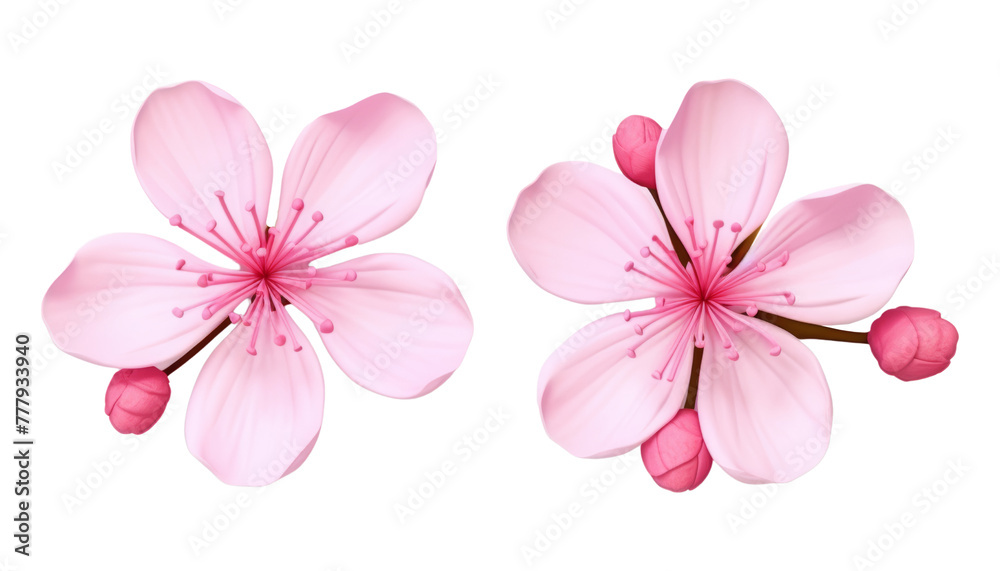 pink flowers top view isolated on transparent background cutout