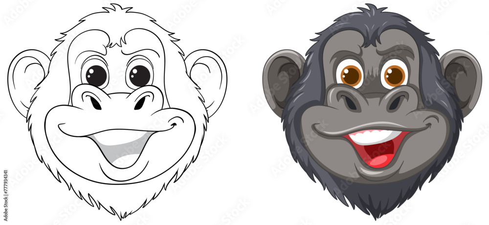 Two cartoon monkeys with happy facial expressions.
