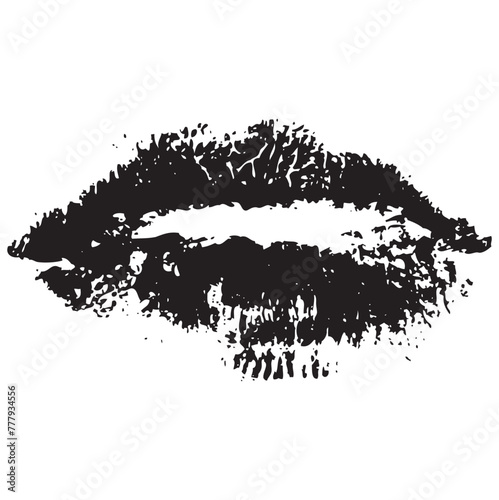 Black lipstick kiss on white background. Imprint of the lips. Kiss mark vector illustration