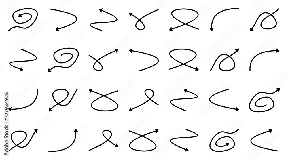 Set of Hand Drawn Simple Arrow Icons. Vector Isolated on White Background. Design can be Edited Set of Hand Drawn Simple Arrow Icons. Vector Isolated on White Background. Design can be Edited