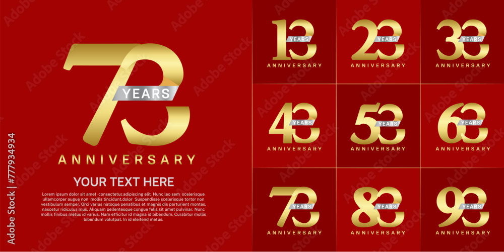 Set of Anniversary Logotype with silver ribbon, golden color can be use for special day celebration