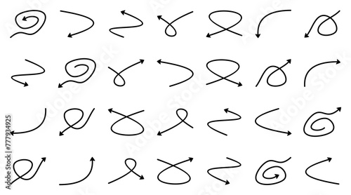 Set of Hand Drawn Simple Arrow Icons. Vector Isolated on White Background. Design can be Edited