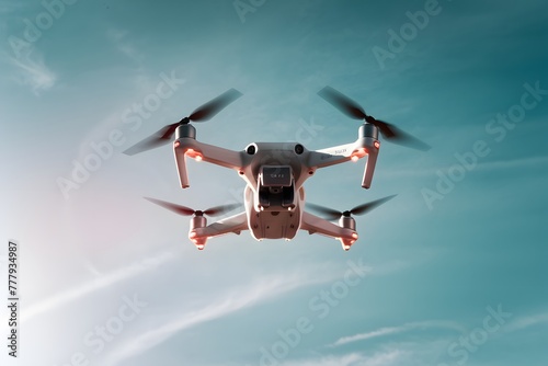 Professional aerial photography capturing drone in flight against sky