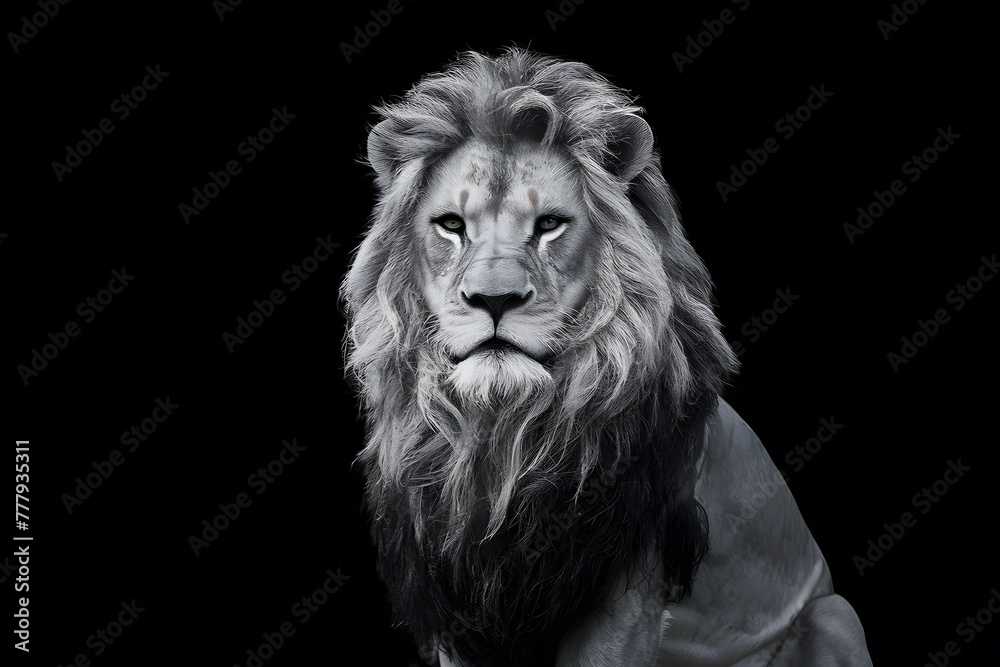 Regal lion king portrayed in majestic isolation against black background