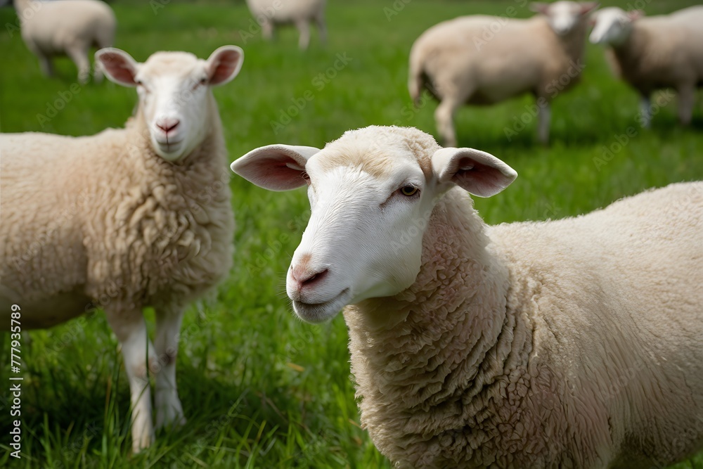 Selective focus on sheep in Thailand farm, showcasing rural life Selective focus on sheep in Thailand farm, showcasing rural life