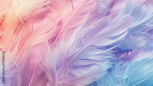 Beautiful pastel colored feathers phone wallpaper, hyper realistic detailed in the style of photography. Art, abstract, and beautiful background. © Mentari