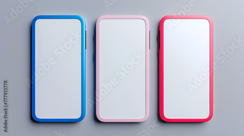 Line phone ,Collections of realistic modern multicolored smartphone ,Set of smartphones on white background ,Mock up phone with blank screen. Three smartphones in different positions