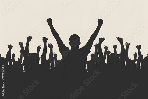 Silhouette of cheering crowd isolated on white background