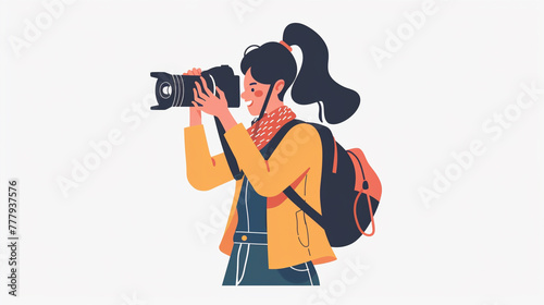 カメラを構える女性のイラスト