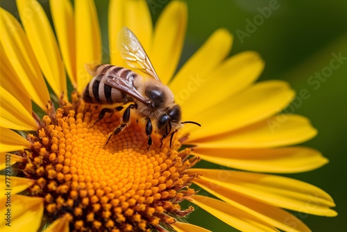 StockPhoto Busy honey bee diligently collects pollen from yellow flower © Muhammad Ishaq