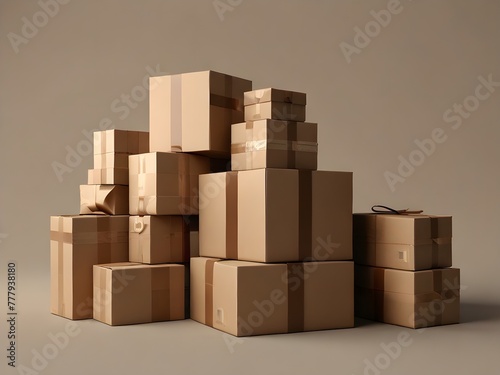 Minimal stylized simple beige cardboard boxes