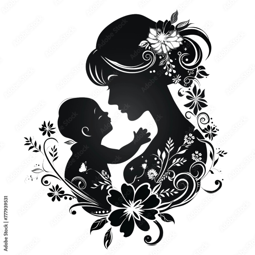 Mother and baby with flowers 