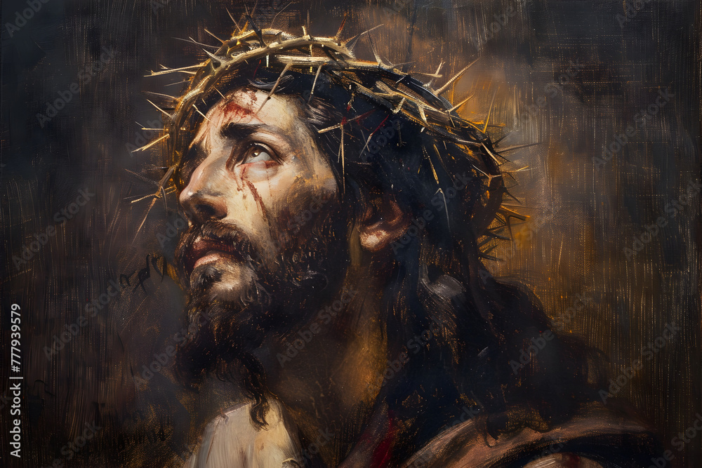 Jesus wearing a crown of thorns as a sacrifice Jesus wearing a crown of thorns as a sacrifice