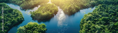 Aerial View of a Pristine River Meandering Through a Lush Tropical Rainforest, Symbolizing Vital Waterways photo