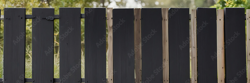 Black wooden fence closeup isolated for background or wallpaper banner, fence Black wooden fence closeup isolated for background or wallpaper banner, fence