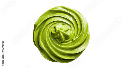 Pistachio cream drizzled in a radial pattern isolated on transparent white background