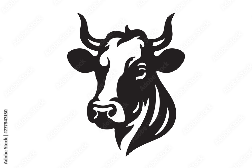 Cow head vector silhouette, Vector of cow head design, Cow silhouette design