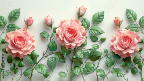 Set of floral branch. Flower pink rose  green leaves. Wedding concept with flowers. Floral poster  invite. Vector arrangements for greeting card or invitation design.