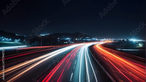 Traffic Lights Illuminating City Highways, Motion Blur on Urban Roads, Car Lights on the Fast Lane, Blurred Cityscape Through Car Windows, Urban Traffic on Freeways After Dark