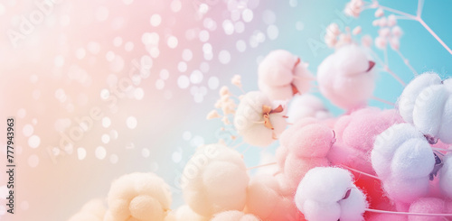 Panorama with cotton on light background. Concept of nature