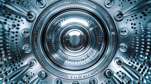 Looking into the futuristic interior of a washing machine with a metallic texture.