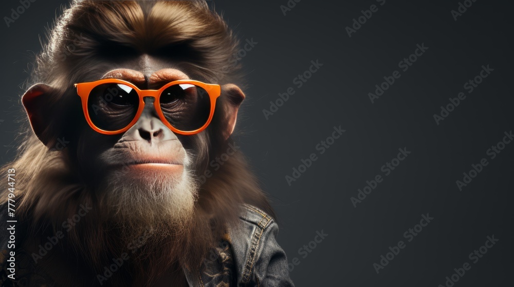 Funny monkey with sunglasses in studio