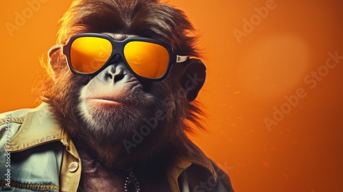 Funny monkey with sunglasses in studio © MOUISITON