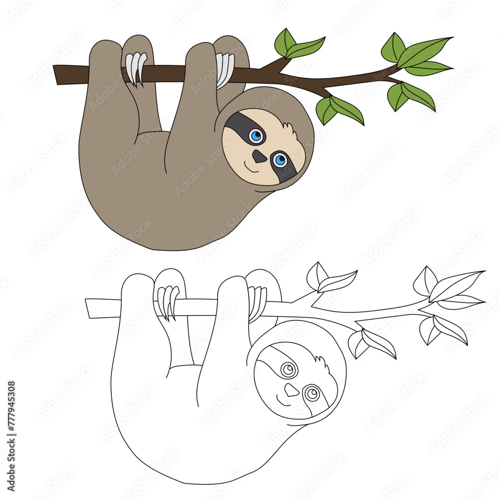 Obraz premium Sloth Clipart Set. Cartoon Wild Animals Clipart Set for Lovers of Wildlife. 