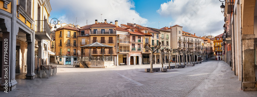 Panoramic view of the beautiful main square of Aranda de Duero with its colourful houses, Burgos. photo