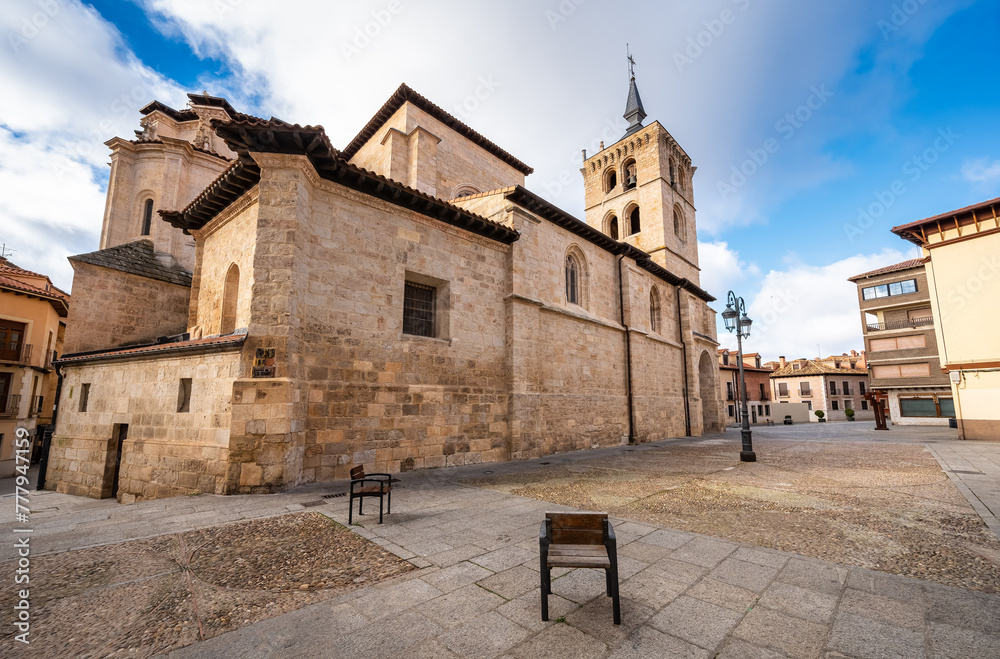 Medieval church with bell tower in the monumental city of Aranda de Duero, Castilla Leon.