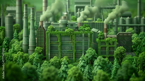 Eco-Friendly Industrial Plant Amidst Lush Forest.