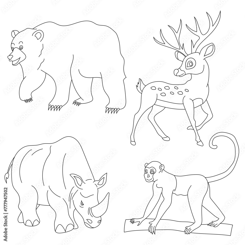 Cartoon Wild Animals Clipart Set for Lovers of Wildlife. deer, bear, monkey, rhino