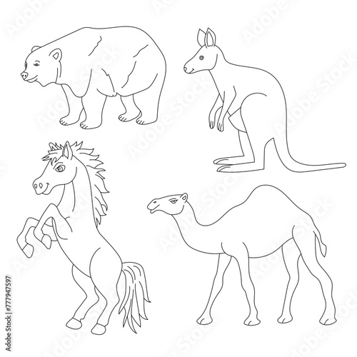 Cartoon Wild Animals Clipart Set for Lovers of Wildlife. bear  horse  camel  kangaroo