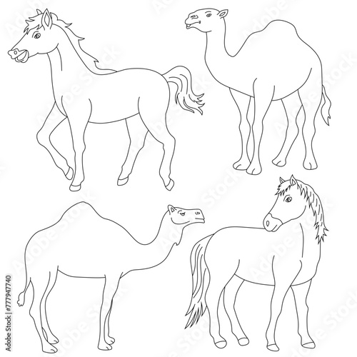 Cartoon Wild Animals Clipart Set for Lovers of Wildlife. horse, camel 
