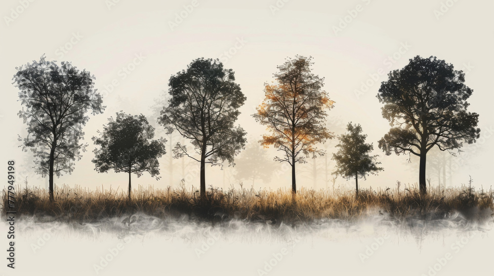 Fototapeta premium set of trees silhouette, retro images nature, vector illustration.