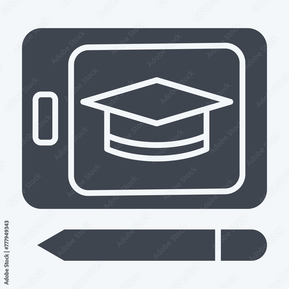 Icon Tablet Education. related to Learning symbol. glyph style. simple design illustration Icon Tablet Education. related to Learning symbol. glyph style. simple design illustration