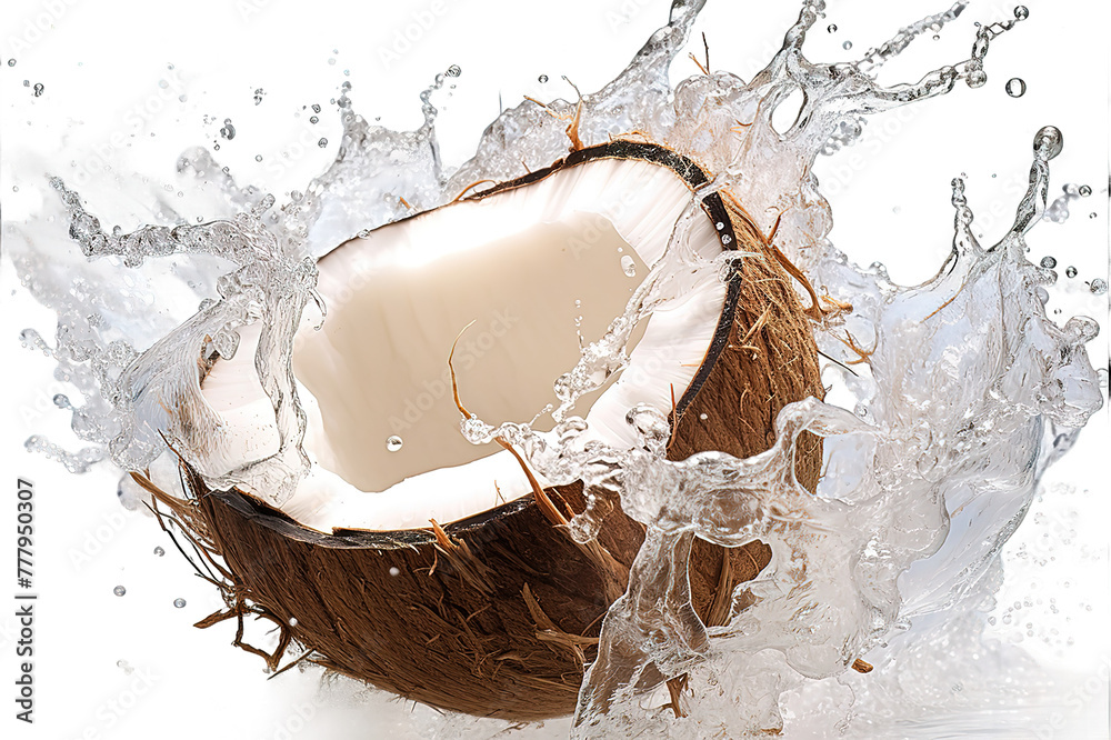 Coconut dropped into the water isolated on PNG Background. Generative Ai. Coconut dropped into the water isolated on PNG Background. Generative Ai.