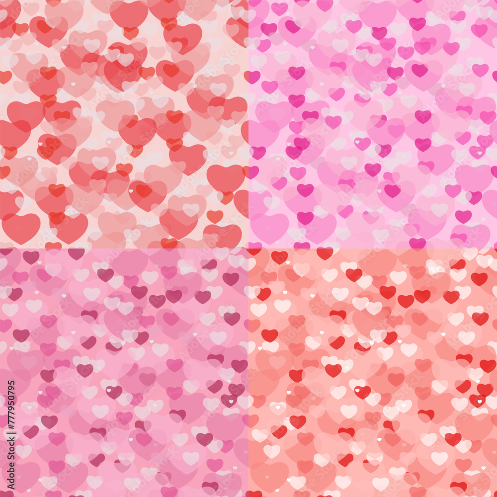 4 different seamless pattern with romantic heart