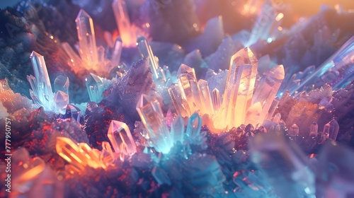 Luminous Crystal Formations in Ethereal 3D Landscape of Fantasy and Wonder