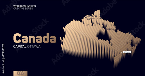 Isometric map of Canada with golden hexagon lines