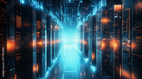 Glowing futuristic digital design of a network server 